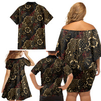 Batik Sekar Jagad Family Matching Off Shoulder Short Dress and Hawaiian Shirt Indonesian Traditional Pattern LT01 - Polynesian Pride