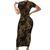 Batik Sekar Jagad Family Matching Short Sleeve Bodycon Dress and Hawaiian Shirt Indonesian Traditional Pattern LT01 Mom's Dress Black - Polynesian Pride