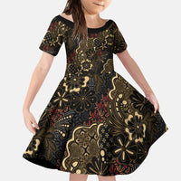 Batik Sekar Jagad Family Matching Summer Maxi Dress and Hawaiian Shirt Indonesian Traditional Pattern LT01 Daughter's Dress Black - Polynesian Pride