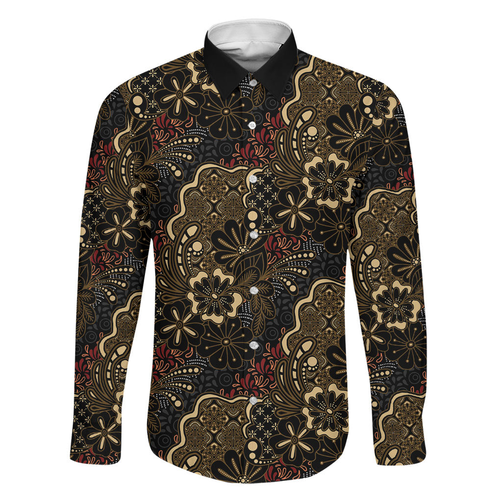 Batik Sekar Jagad Family Matching Summer Maxi Dress and Hawaiian Shirt Indonesian Traditional Pattern LT01 Dad's Shirt - Long Sleeve Black - Polynesian Pride