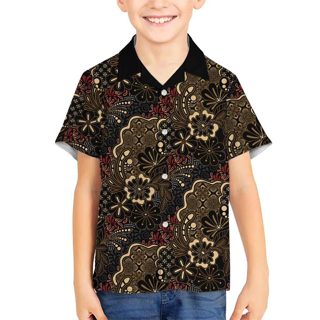Batik Sekar Jagad Family Matching Tank Maxi Dress and Hawaiian Shirt Indonesian Traditional Pattern LT01 Son's Shirt Black - Polynesian Pride