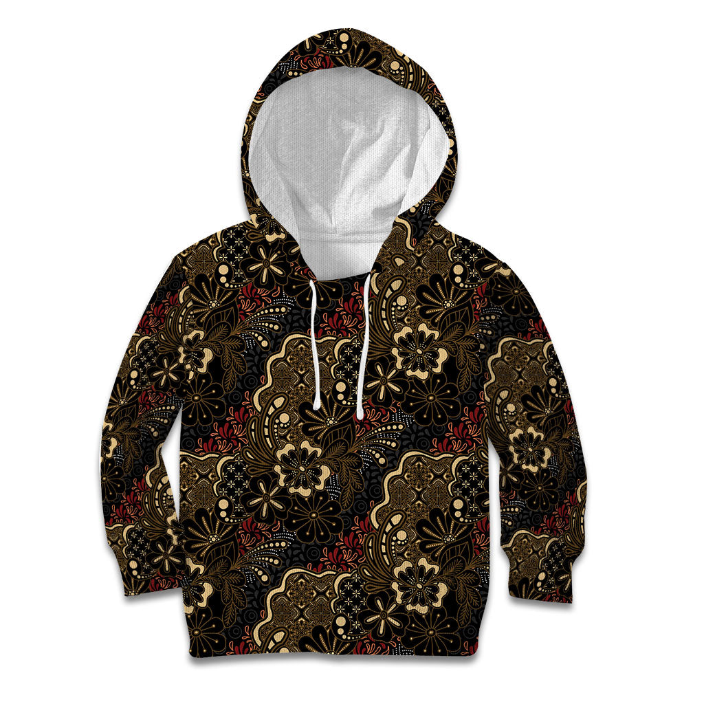 Batik Sekar Jagad Kid Hoodie Indonesian Traditional Pattern LT01 Hoodie Black - Polynesian Pride