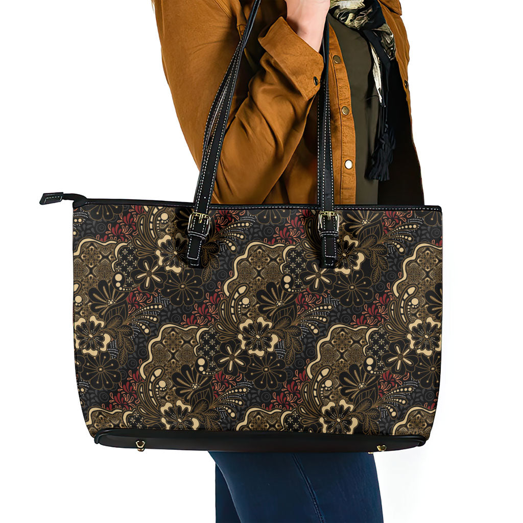 Batik Sekar Jagad Leather Tote Bag Indonesian Traditional Pattern