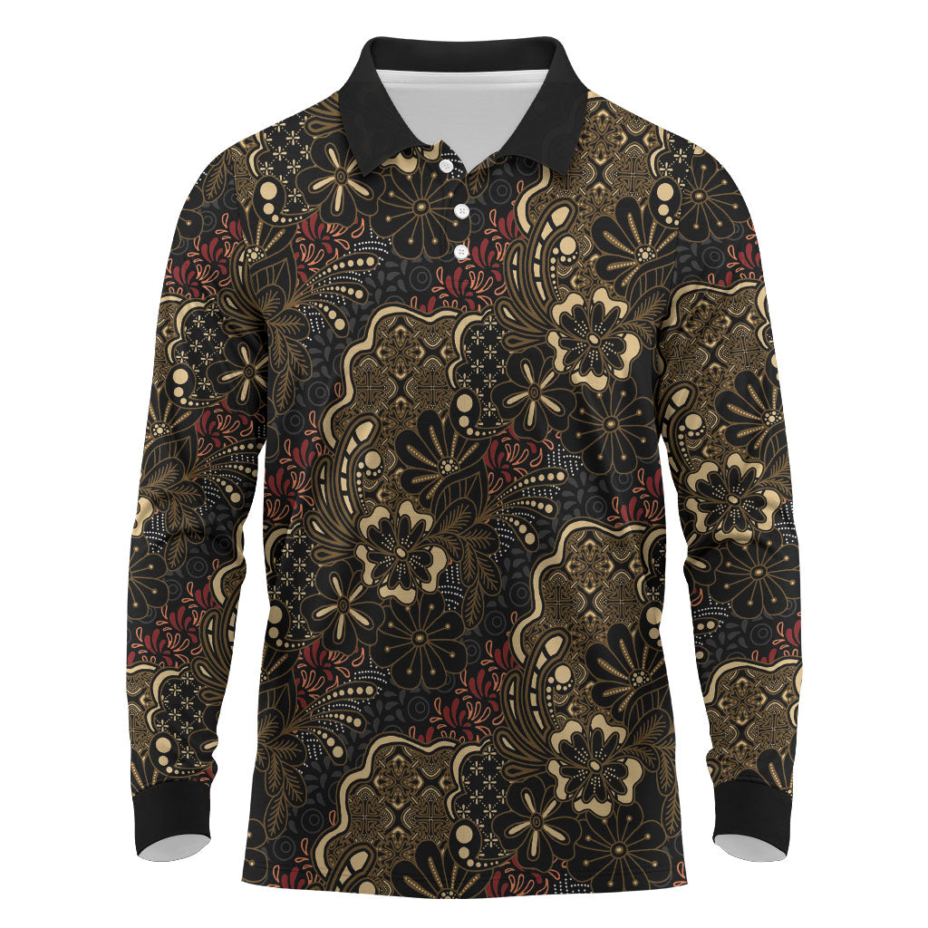 Batik Sekar Jagad Long Sleeve Polo Shirt Indonesian Traditional Pattern