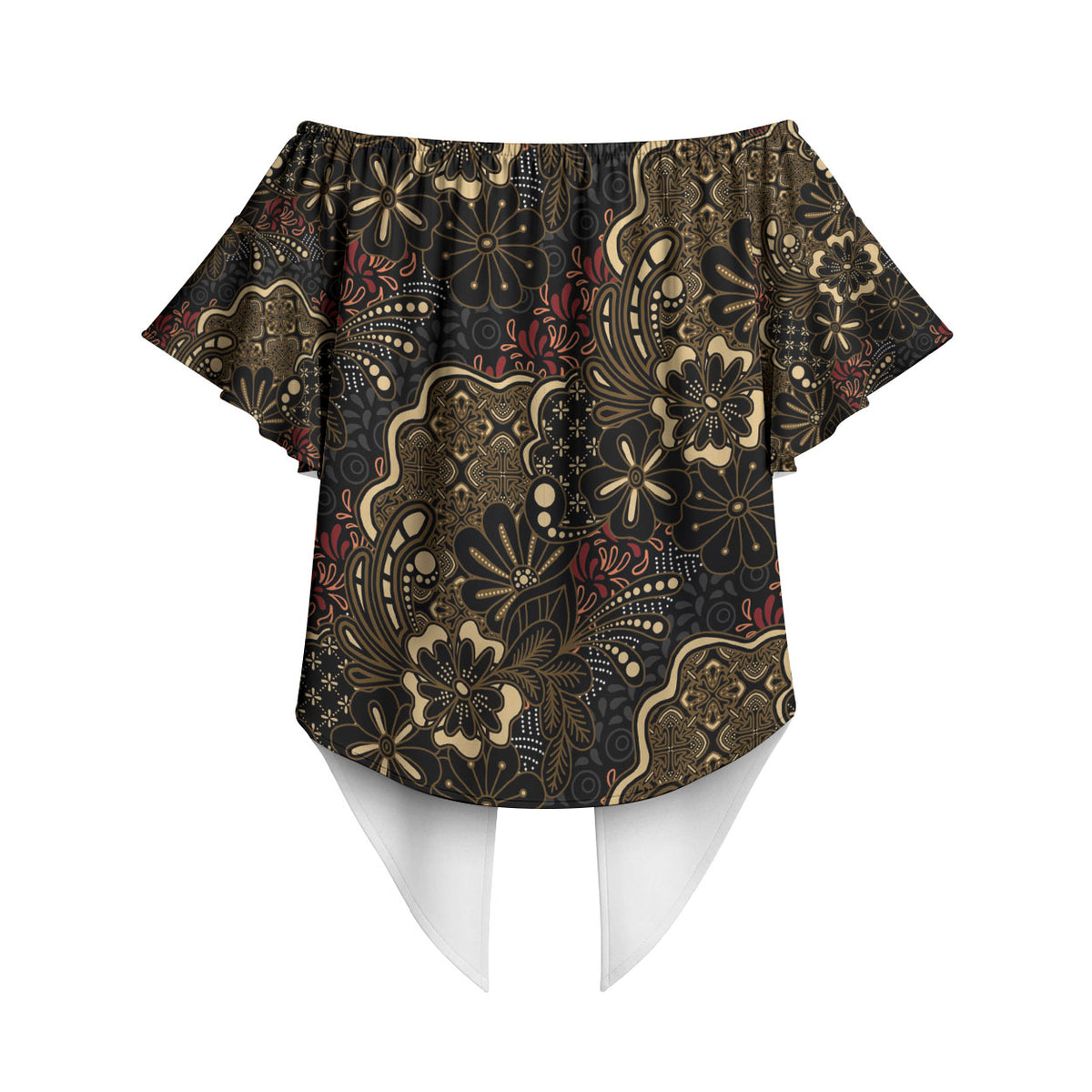 Batik Sekar Jagad Off Shoulder Wrap Waist Top Indonesian Traditional Pattern LT01 - Polynesian Pride