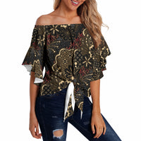 Batik Sekar Jagad Off Shoulder Wrap Waist Top Indonesian Traditional Pattern LT01 - Polynesian Pride