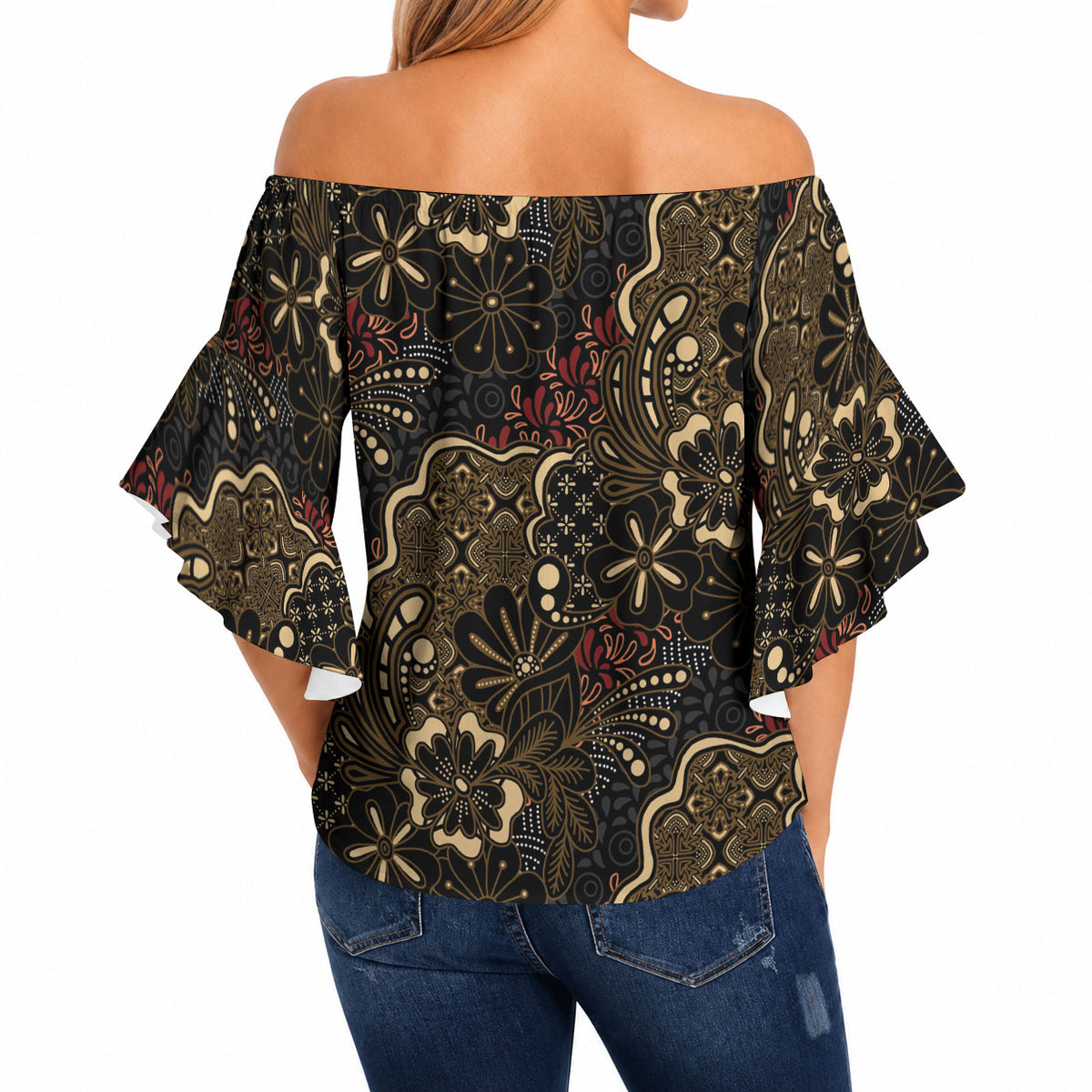 Batik Sekar Jagad Off Shoulder Wrap Waist Top Indonesian Traditional Pattern LT01 - Polynesian Pride
