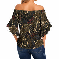 Batik Sekar Jagad Off Shoulder Wrap Waist Top Indonesian Traditional Pattern LT01 - Polynesian Pride
