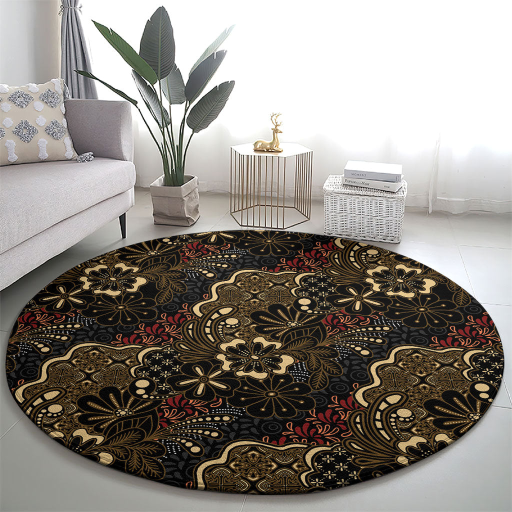 Batik Sekar Jagad Round Carpet Indonesian Traditional Pattern