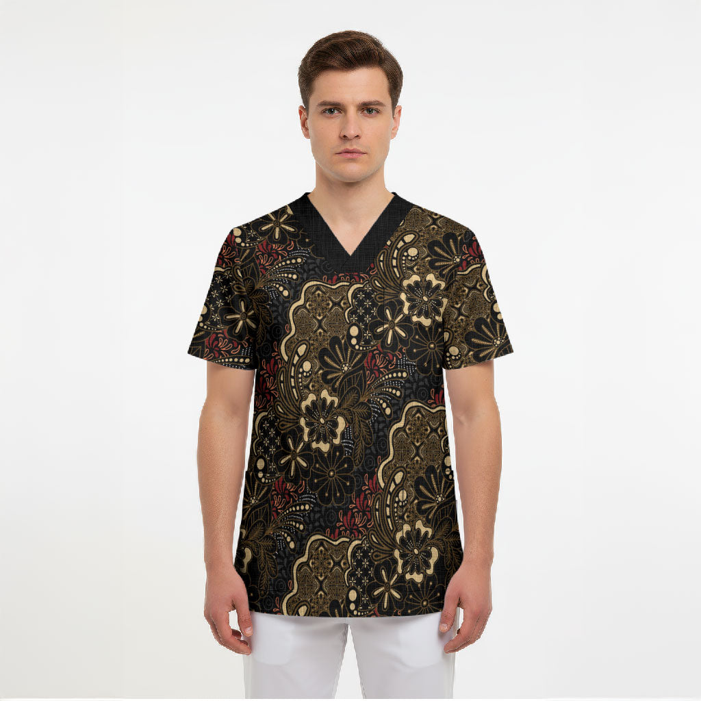 Batik Sekar Jagad Scrub Top Indonesian Traditional Pattern