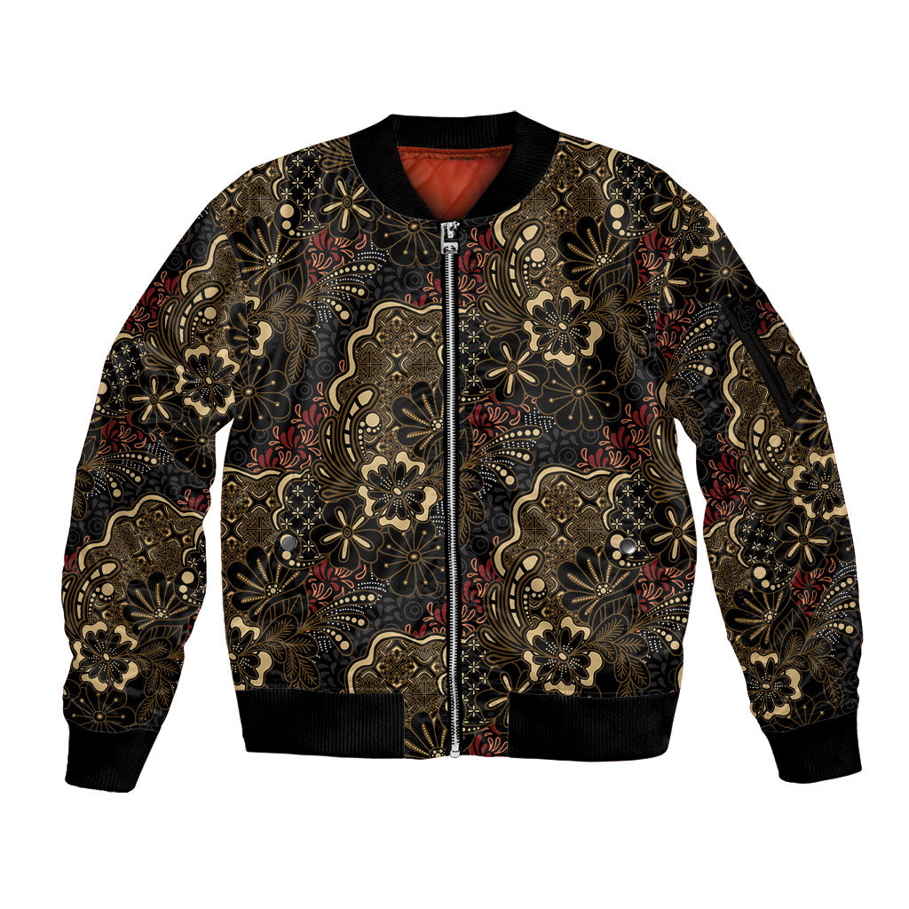 Batik Sekar Jagad Sleeve Zip Bomber Jacket Indonesian Traditional Pattern