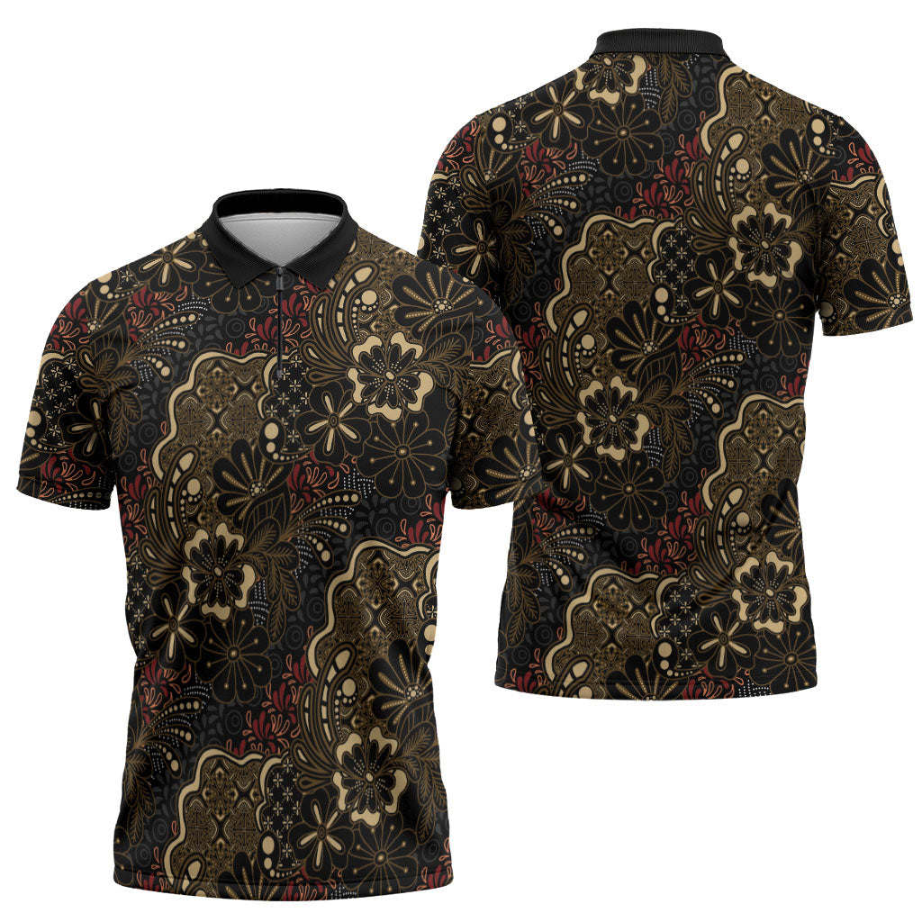 Batik Sekar Jagad Zipper Polo Shirt Indonesian Traditional Pattern