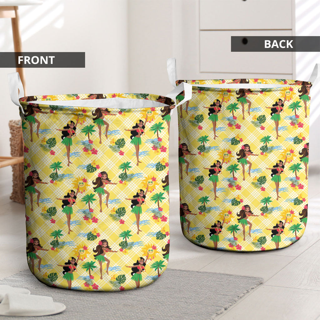 Hawaii Hula Girl Tropical Laundry Basket Yellow Palaka LT01 - Polynesian Pride