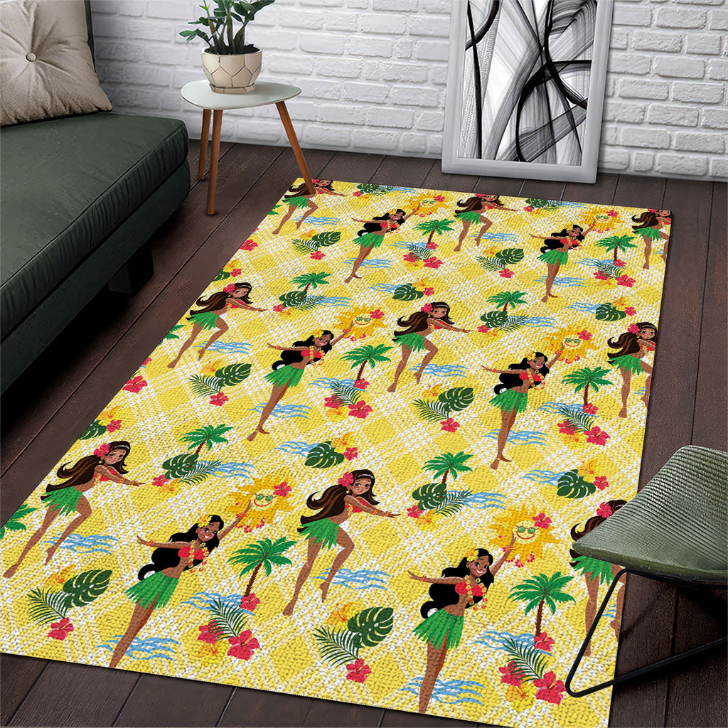 Hawaii Hula Girl Tropical Area Rug Yellow Palaka LT01 Yellow - Polynesian Pride