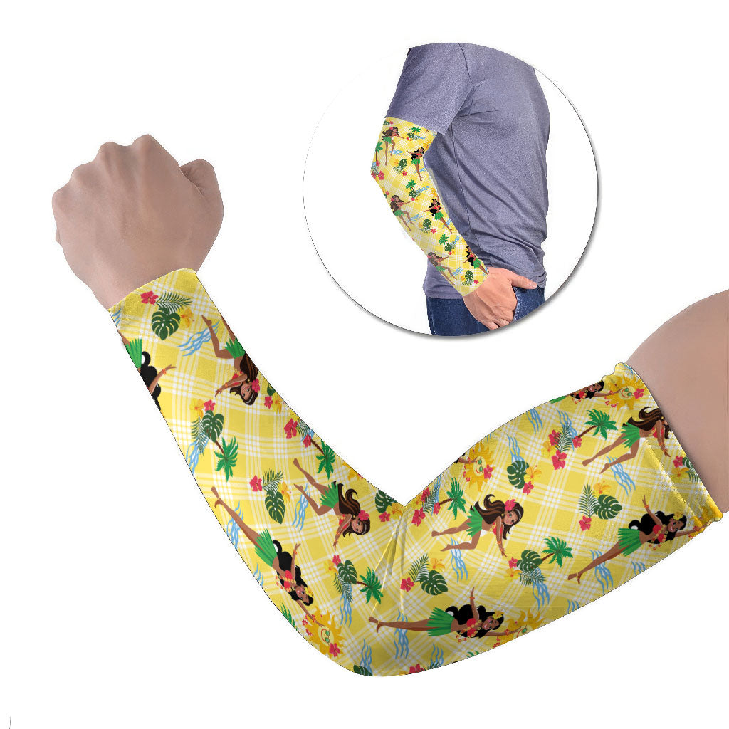Hawaii Hula Girl Tropical Arm Sleeves Yellow Palaka LT01 Set of 2 Yellow - Polynesian Pride