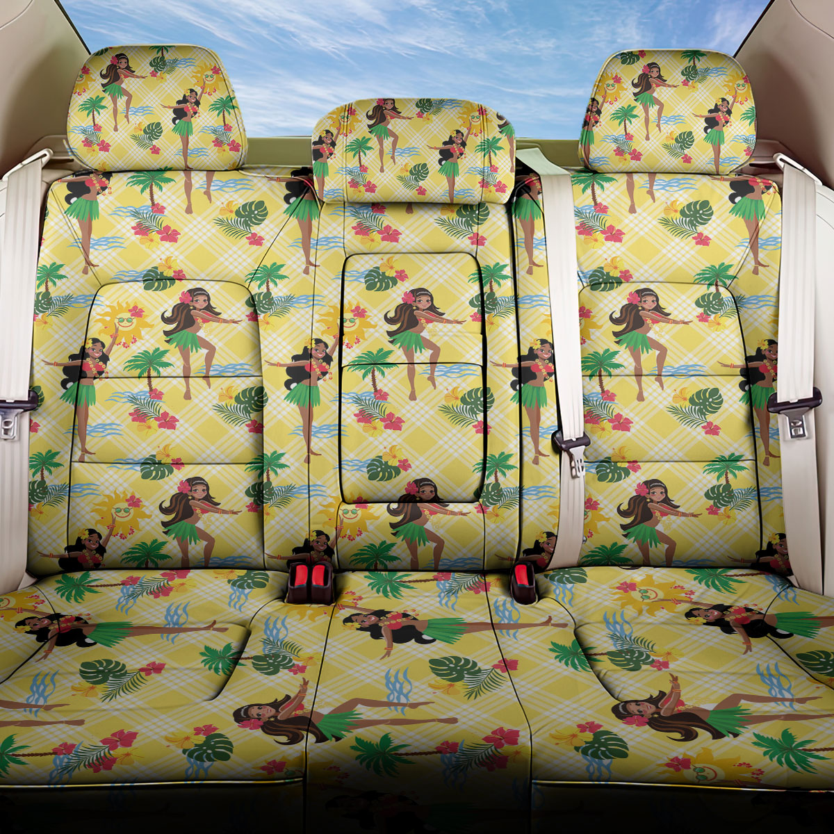 Hawaii Hula Girl Tropical Back Car Seat Cover Yellow Palaka LT01 One Size Yellow - Polynesian Pride