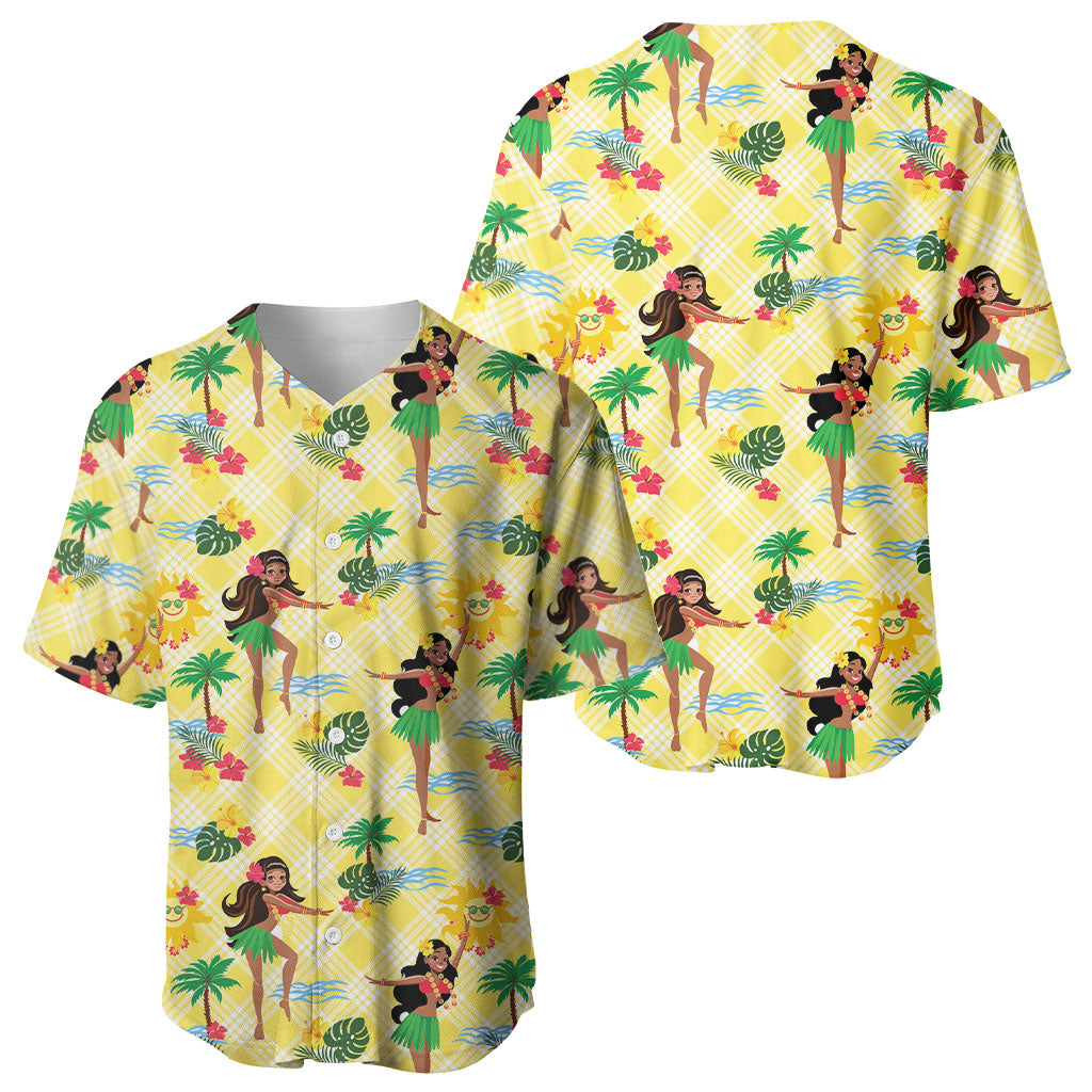 Hawaii Hula Girl Tropical Baseball Jersey Yellow Palaka LT01 - Polynesian Pride