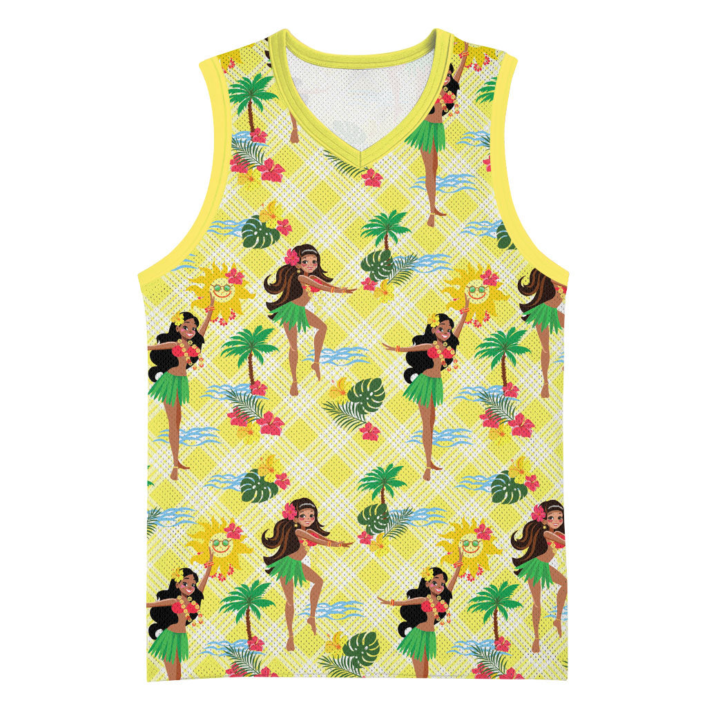 Hawaii Hula Girl Tropical Basketball Jersey Yellow Palaka LT01 Unisex Yellow - Polynesian Pride