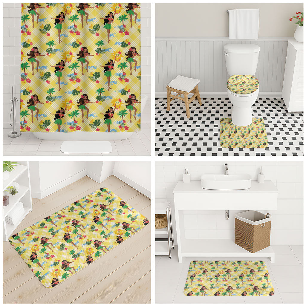 Hawaii Hula Girl Tropical Bathroom Set Yellow Palaka LT01 - Polynesian Pride
