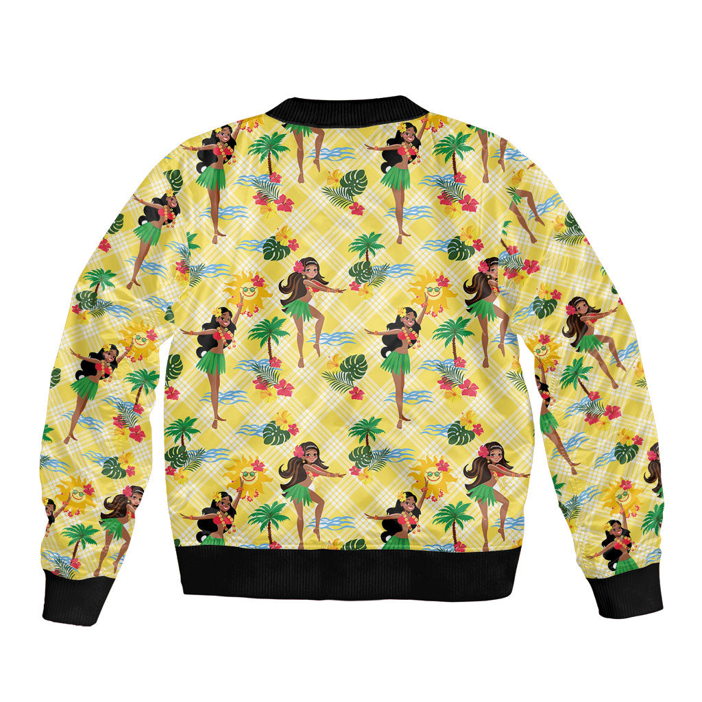 Hawaii Hula Girl Tropical Bomber Jacket Yellow Palaka LT01 - Polynesian Pride