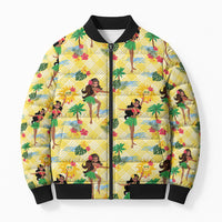 Hawaii Hula Girl Tropical Bomber Puffer Jacket Yellow Palaka LT01 Unisex Yellow - Polynesian Pride