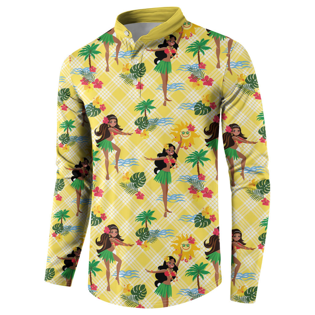 Hawaii Hula Girl Tropical Button Sweatshirt Yellow Palaka LT01 - Polynesian Pride