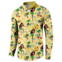 Hawaii Hula Girl Tropical Button Sweatshirt Yellow Palaka LT01 - Polynesian Pride