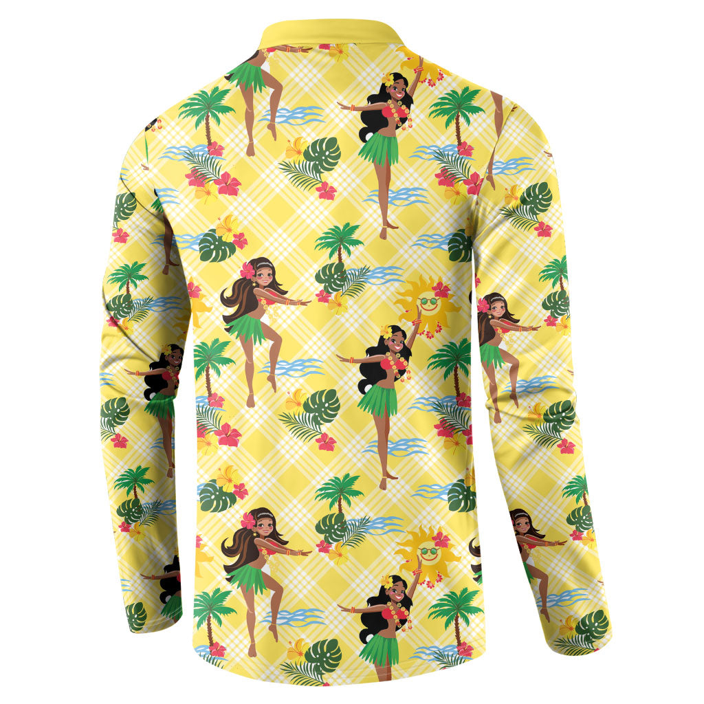 Hawaii Hula Girl Tropical Button Sweatshirt Yellow Palaka LT01 - Polynesian Pride