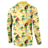 Hawaii Hula Girl Tropical Button Sweatshirt Yellow Palaka LT01 - Polynesian Pride