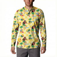 Hawaii Hula Girl Tropical Button Sweatshirt Yellow Palaka LT01 - Polynesian Pride