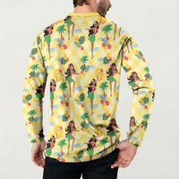 Hawaii Hula Girl Tropical Button Sweatshirt Yellow Palaka LT01 - Polynesian Pride