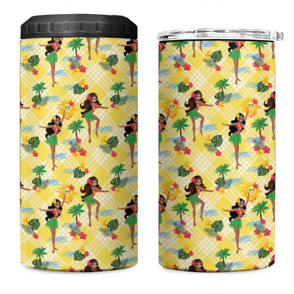 Hawaii Hula Girl Tropical 4 in 1 Can Cooler Tumbler Yellow Palaka LT01 One Size: 16 oz Yellow - Polynesian Pride