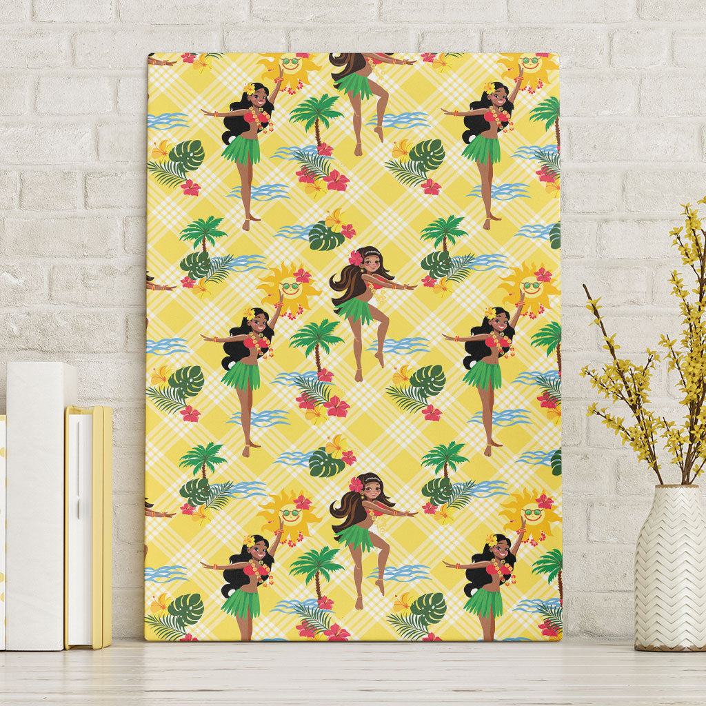 Hawaii Hula Girl Tropical Canvas Wall Art Yellow Palaka LT01 Without Frame Yellow - Polynesian Pride