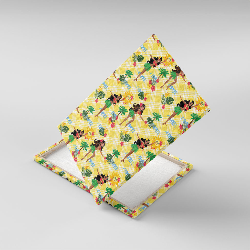 Hawaii Hula Girl Tropical Canvas Wall Art Yellow Palaka LT01 With Frame Yellow - Polynesian Pride