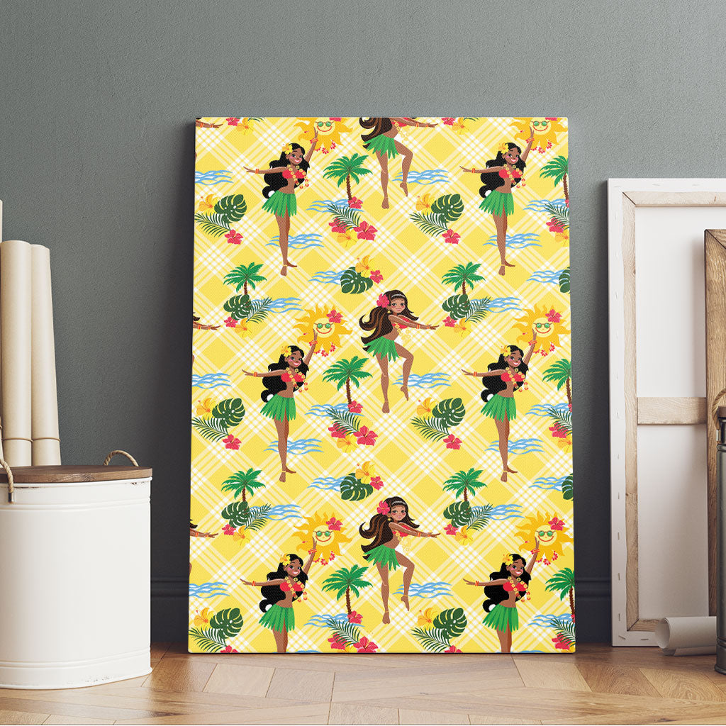 Hawaii Hula Girl Tropical Canvas Wall Art Yellow Palaka LT01 - Polynesian Pride