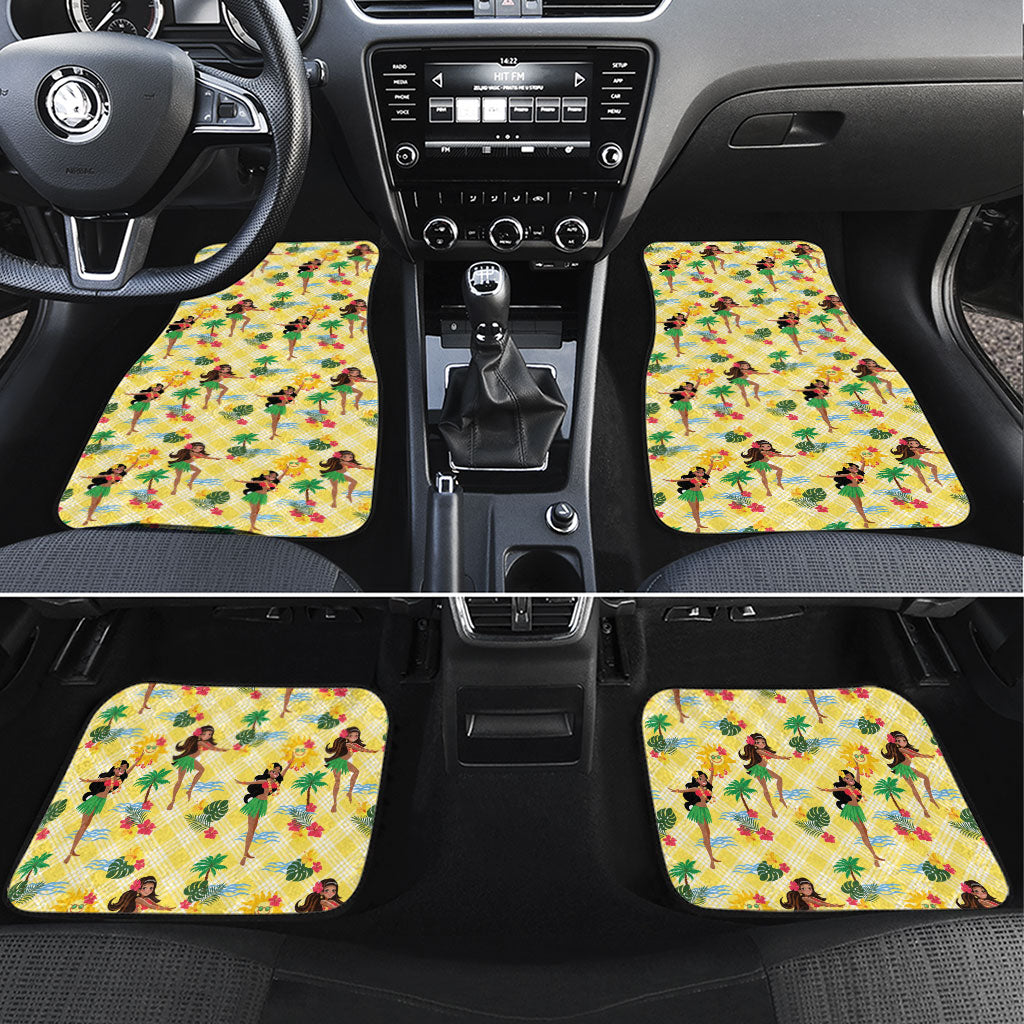 Hawaii Hula Girl Tropical Car Mats Yellow Palaka LT01 Set 4pcs Yellow - Polynesian Pride