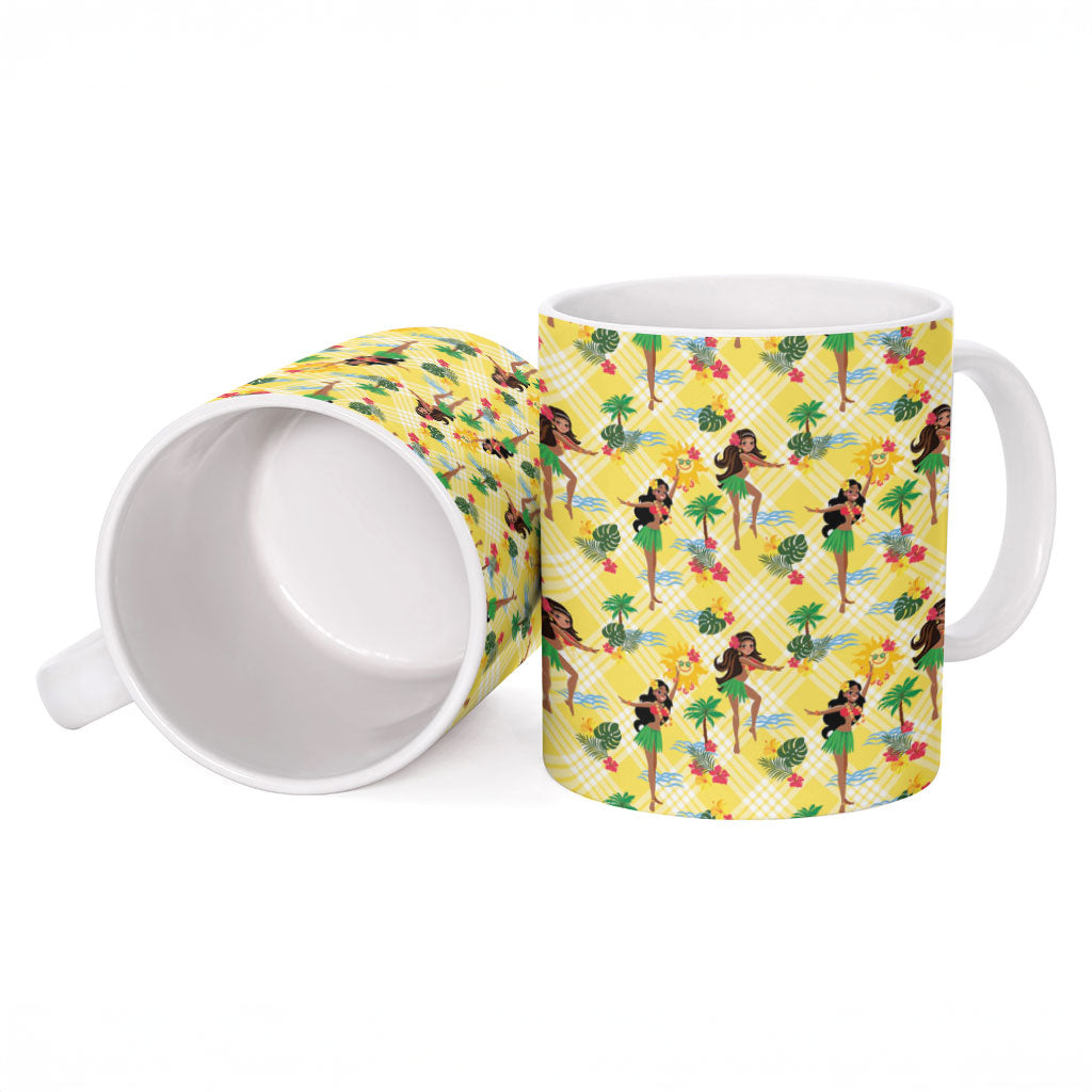 Hawaii Hula Girl Tropical Ceramic Mug Yellow Palaka LT01 - Polynesian Pride