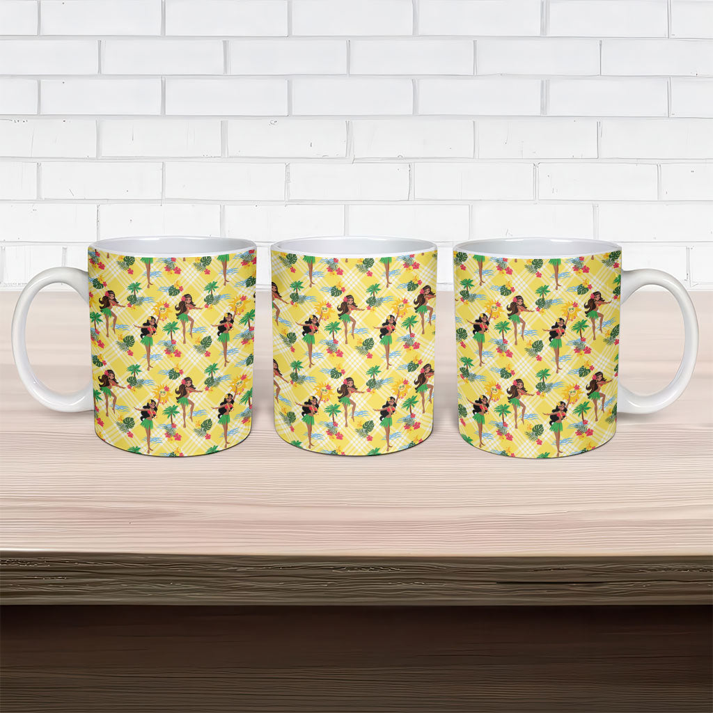 Hawaii Hula Girl Tropical Ceramic Mug Yellow Palaka LT01 - Polynesian Pride