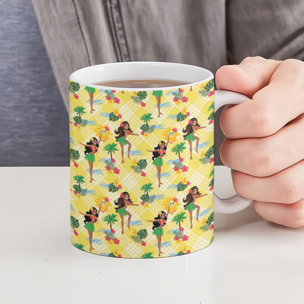 Hawaii Hula Girl Tropical Ceramic Mug Yellow Palaka LT01 - Polynesian Pride