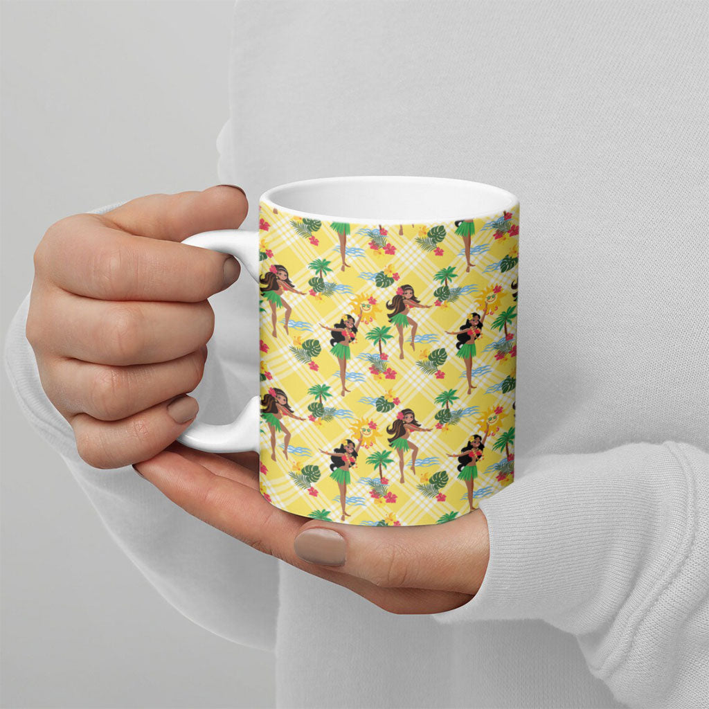 Hawaii Hula Girl Tropical Ceramic Mug Yellow Palaka LT01 - Polynesian Pride