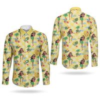 Hawaii Hula Girl Tropical Couples Matching Long Sleeve Bodycon Dress and Long Sleeve Button Shirt Yellow Palaka LT01 - Polynesian Pride