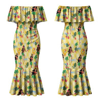 Hawaii Hula Girl Tropical Couples Matching Mermaid Dress and Hawaiian Shirt Yellow Palaka LT01 - Polynesian Pride