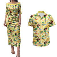 Hawaii Hula Girl Tropical Couples Matching Puletasi and Hawaiian Shirt Yellow Palaka LT01 Yellow - Polynesian Pride