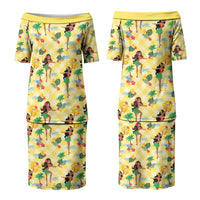 Hawaii Hula Girl Tropical Couples Matching Puletasi and Hawaiian Shirt Yellow Palaka LT01 - Polynesian Pride