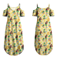 Hawaii Hula Girl Tropical Couples Matching Summer Maxi Dress and Long Sleeve Button Shirt Yellow Palaka LT01 - Polynesian Pride