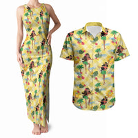 Hawaii Hula Girl Tropical Couples Matching Tank Maxi Dress and Hawaiian Shirt Yellow Palaka LT01 Yellow - Polynesian Pride