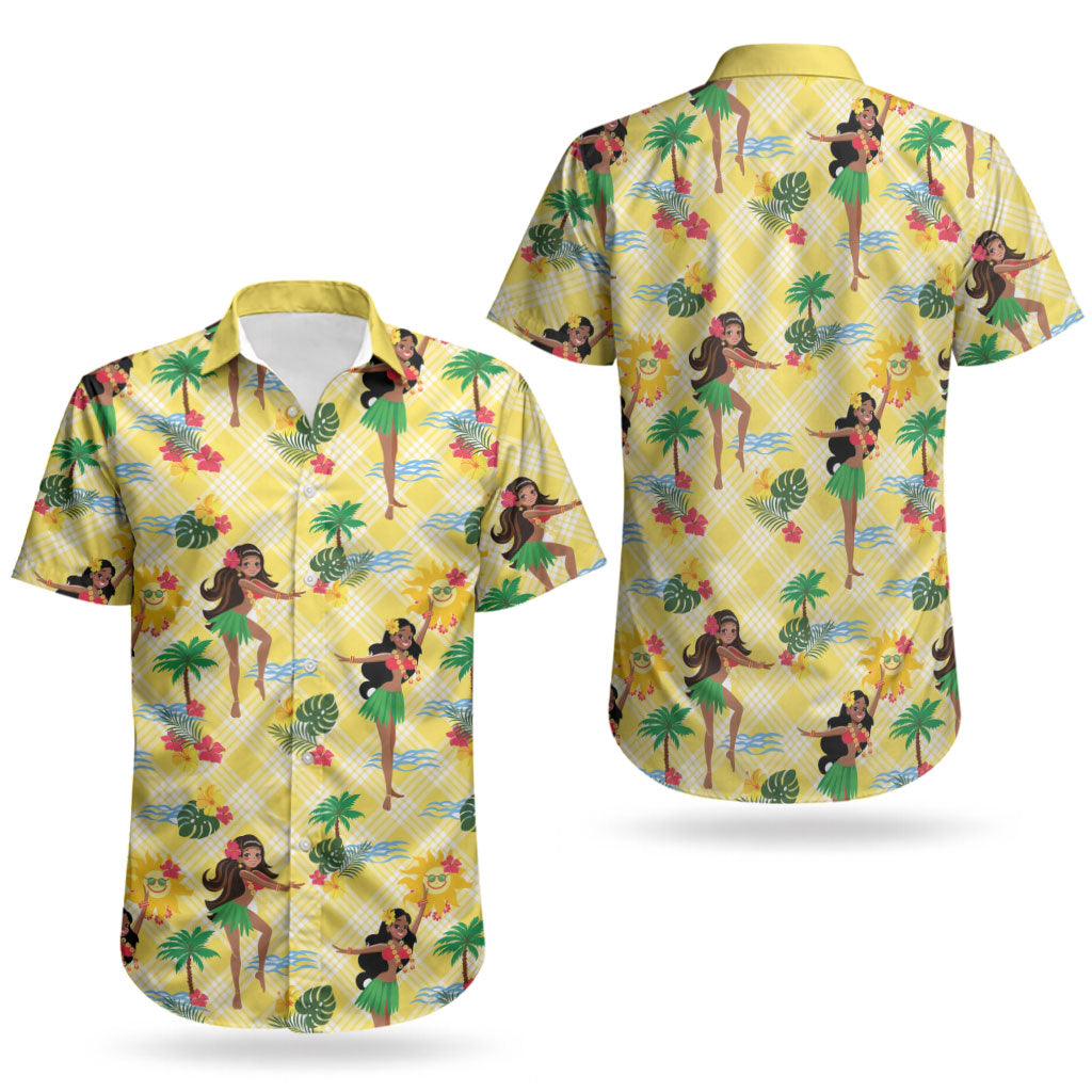 Hawaii Hula Girl Tropical Couples Matching Tank Maxi Dress and Hawaiian Shirt Yellow Palaka LT01 - Polynesian Pride