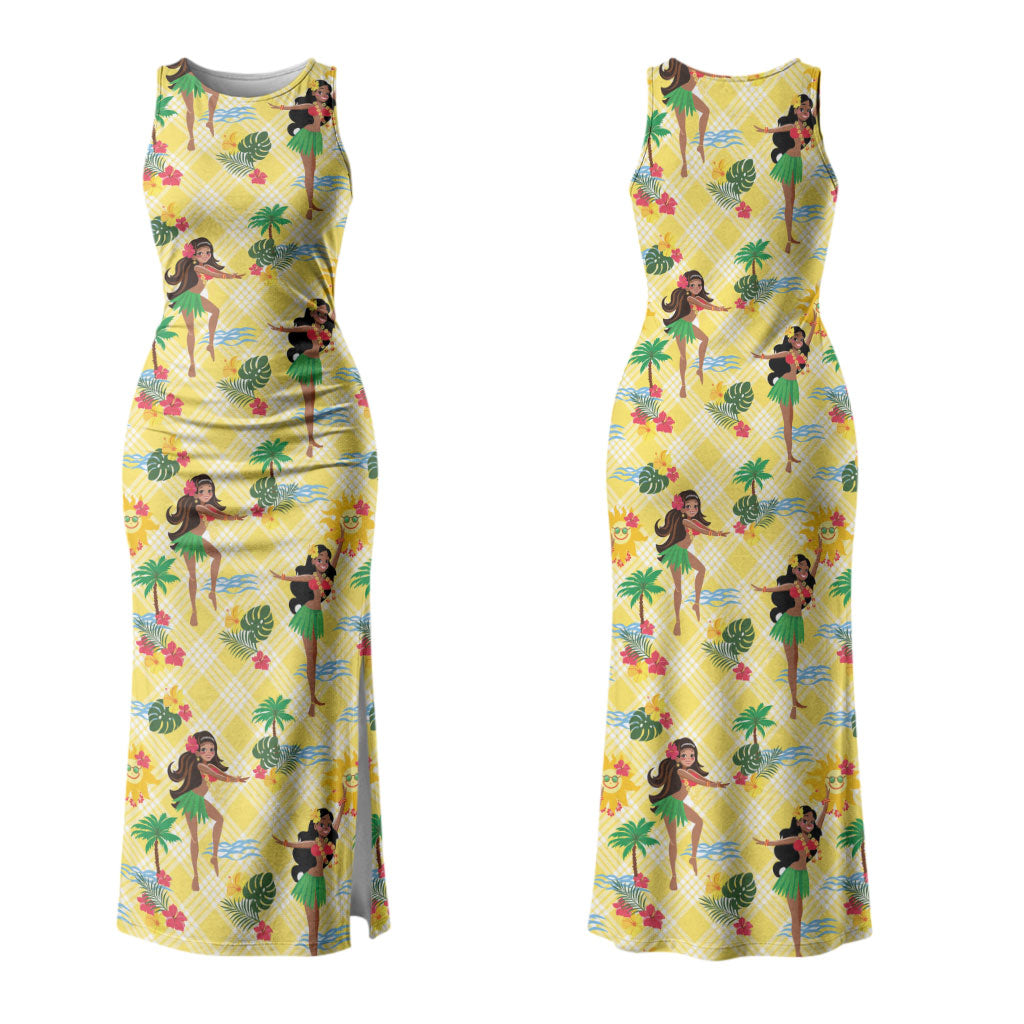 Hawaii Hula Girl Tropical Couples Matching Tank Maxi Dress and Hawaiian Shirt Yellow Palaka LT01 - Polynesian Pride