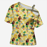 Hawaii Hula Girl Tropical Cross Shoulder Shirt Yellow Palaka LT01 Female Yellow - Polynesian Pride