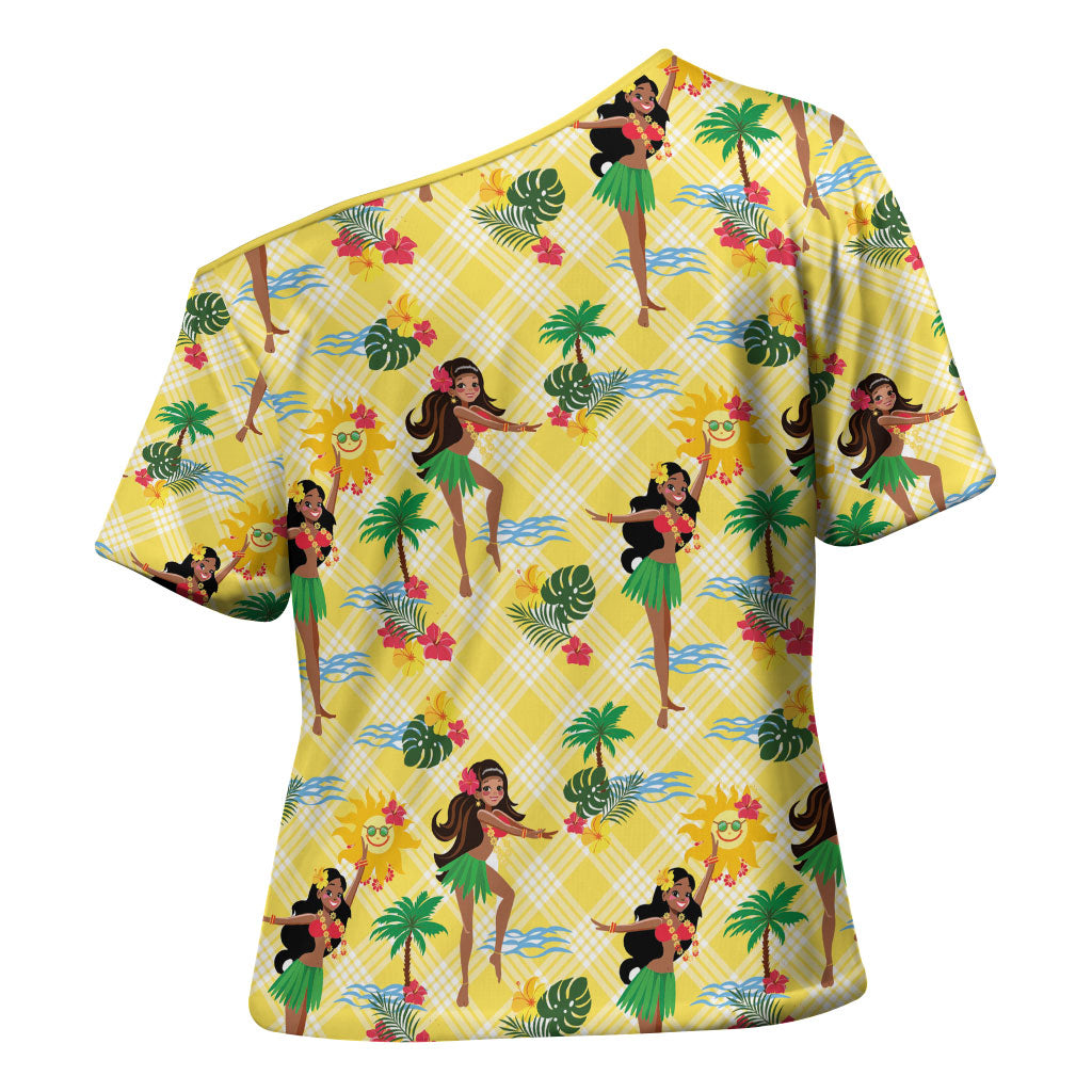 Hawaii Hula Girl Tropical Cross Shoulder Shirt Yellow Palaka LT01 - Polynesian Pride